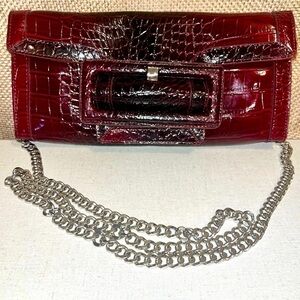 WHITE HOUSE | BLACK MARKET Red Crocodile Clutch Bag with Silver Clasp EUC